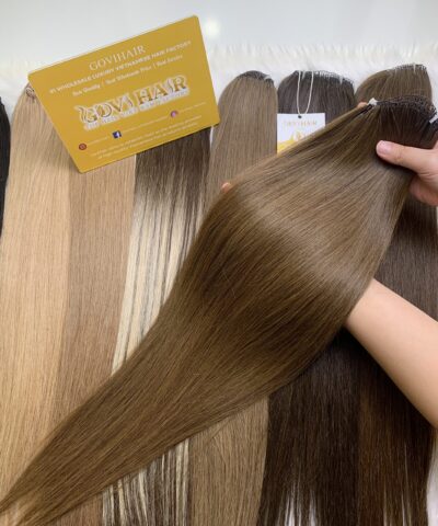 20 Inch Straight #8 Light Brown Feather Weft Hair Extensions