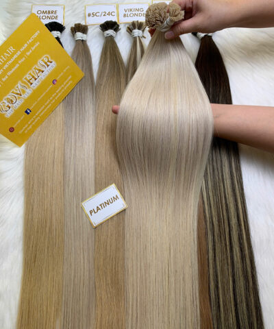 28 Inch Straight Platinum Blonde Color Flat Tip Hair Extensions for Salon
