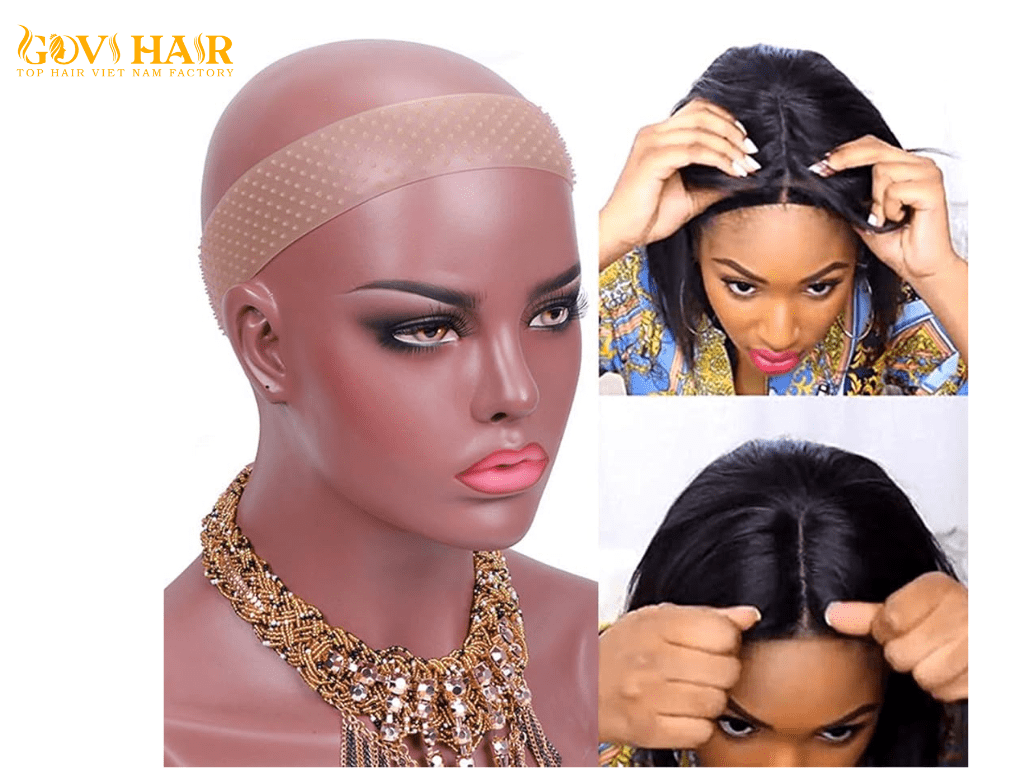 A wig grip is worn underneath the wig to keep it from shifting A wig grip is worn underneath the wig to keep it from shifting