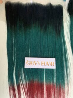HD Lace Frontal 13x4 Bone Straight Ombre Dark Root Green And Red Wine Color 6 Lace Frontal 13x4 Ombre Dark Root Green Red Wine Premium