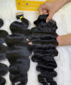 Alternative view of Wavy Machine Weft Hair Extensions 28 Inch Natural Color Premium Human Hair