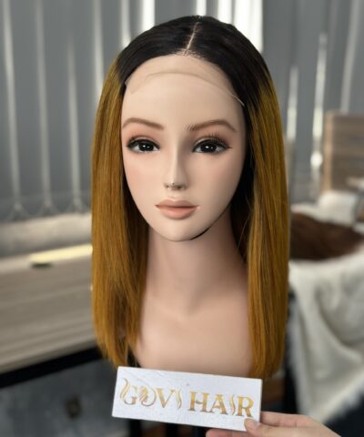 Straight Human Hair Bob Wig 4x4 Lace Closure 6 Inch Ombre Color 6 Closure Wigs Lace 4x4 Bone Straight Bob Wigs 6 Inches Ombre Color Premium Vietnamese Hair