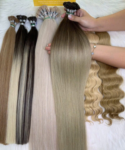 Flat Tip Hair Extensions Bone Straight 24 Inches Ombre Blonde 8/Ash Premium Vietnamese Hair