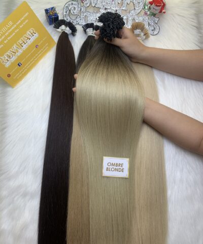 Flat Tip Hair Extensions Bone Straight 24 Inches Ombre Blonde 8/Ash Premium Vietnamese Hair