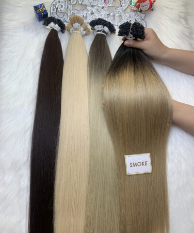 Flat Tip Hair Extensions Bone Straight 24 Inches Smoke Color Premium Vietnam Hair