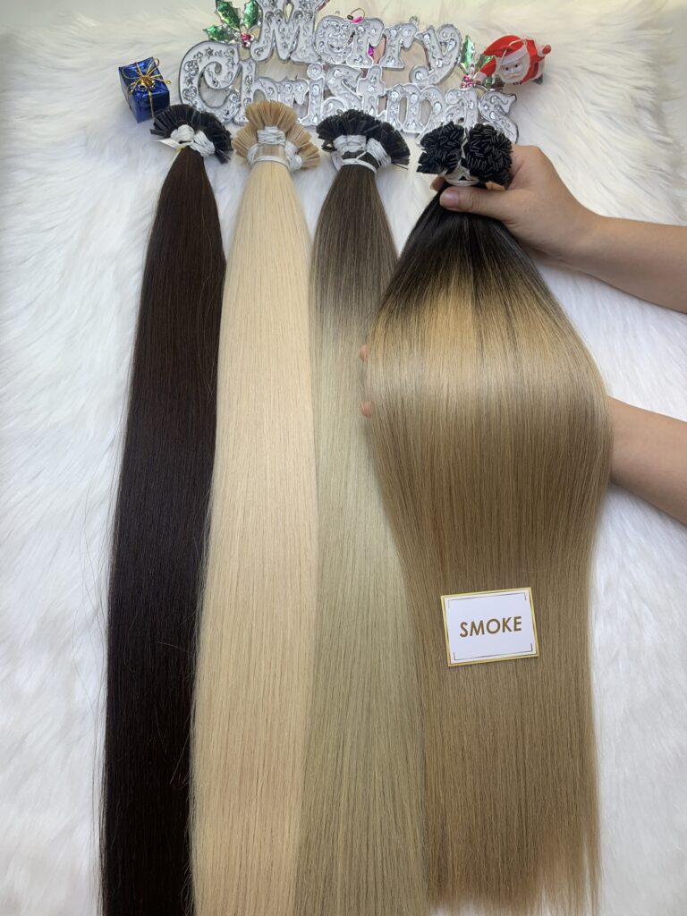 Flat Tip Hair Extensions Bone Straight 24 Inches Smoke Color Premium Vietnam Hair