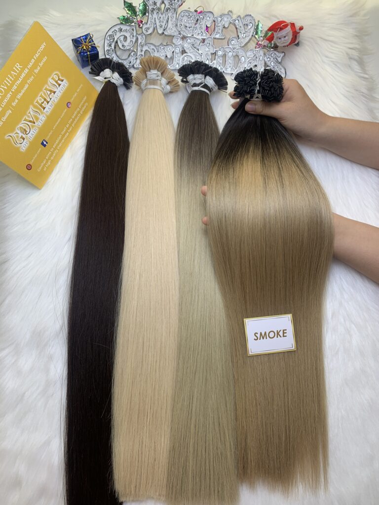 Flat Tip Hair Extensions Bone Straight 24 Inches Smoke Color Premium Vietnamese Hair