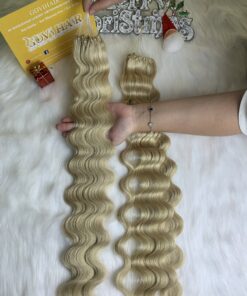 H6 Feather Hair Extensions Super Double Drawn Wavy Blonde Color Luxury Vietnam Hair