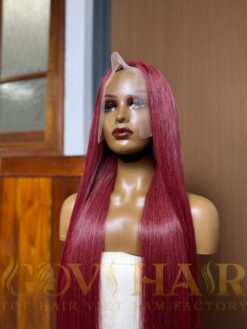 Human Hair Frontal wig 13x4 HD Lace Bone straight burgundy color