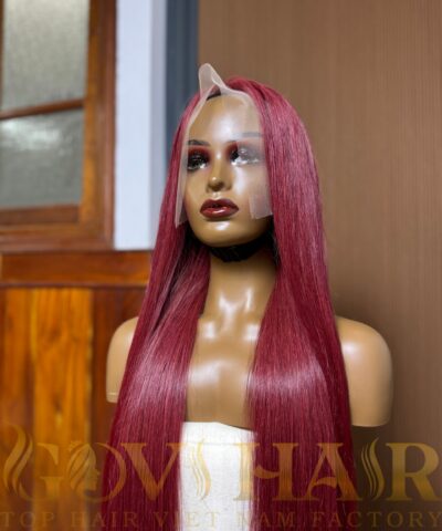 Human Hair Frontal wig 13x4 HD Lace Bone straight burgundy color