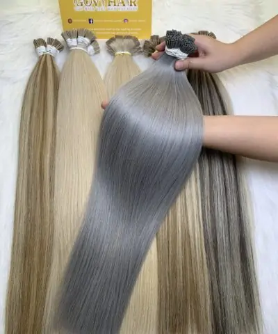 24 Inch Straight Grey Color Hot Fusion I Tip Hair Extensions Vietnamese Hair 5 I Tip Hair Extensions Grey Color High Quality Vietnamese Hair