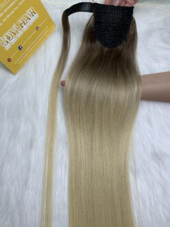 Ponytail Hair Extensions Bone Straight 32 Inches Ombre 7C/613 Color Luxury Quality Vietnamese Hair