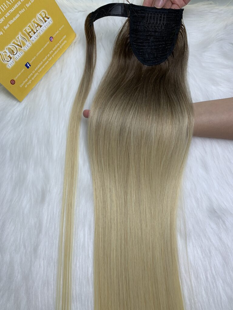 Ponytail Hair Extensions Bone Straight 32 Inches Ombre 7C/613 Color Luxury Quality Vietnamese Hair