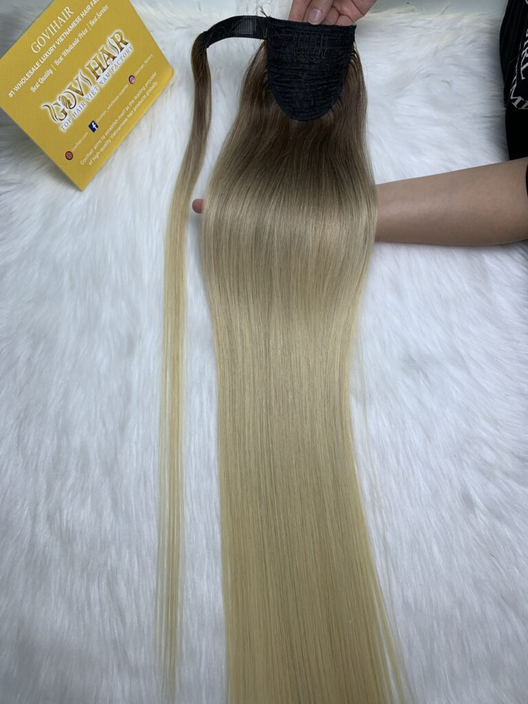 Ponytail Hair Extensions Bone Straight 32 Inches Ombre 7C/613 Color Luxury Vietnam Hair