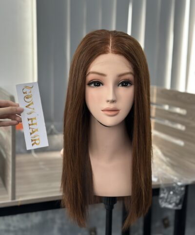 Short Human Hair Wigs Closure Lace 4x4 Bone Straight 6 Inches Chesnut Color Premium Vietnam Hair