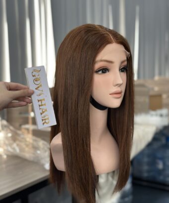 Short Human Hair Wigs Closure Lace 4x4 Bone Straight 6 Inches Chestnut Color Premium Vietnamese Hair