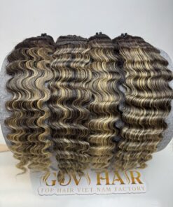 Wavy Machine Weft Hair Extensions 26 Inch Ombre Highlight Color
