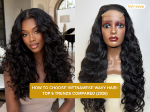 Vietnamese wavy hair extensions and wig styled in natural wave, Govihair 2026 trends guide