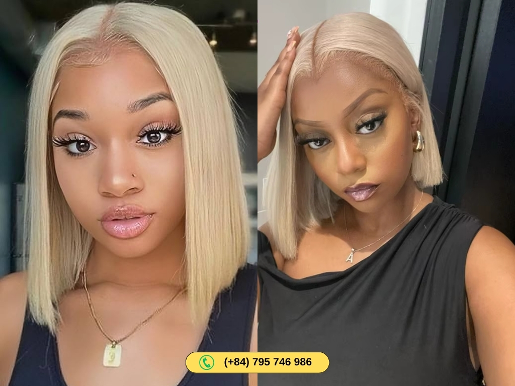 13×4 Lace Front Human Hair Bob Wigs Ash Blonde Color