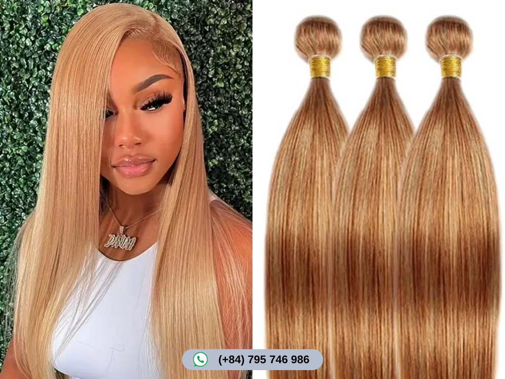 Honey blonde straight hair creates a bold statement with this blunt fringe