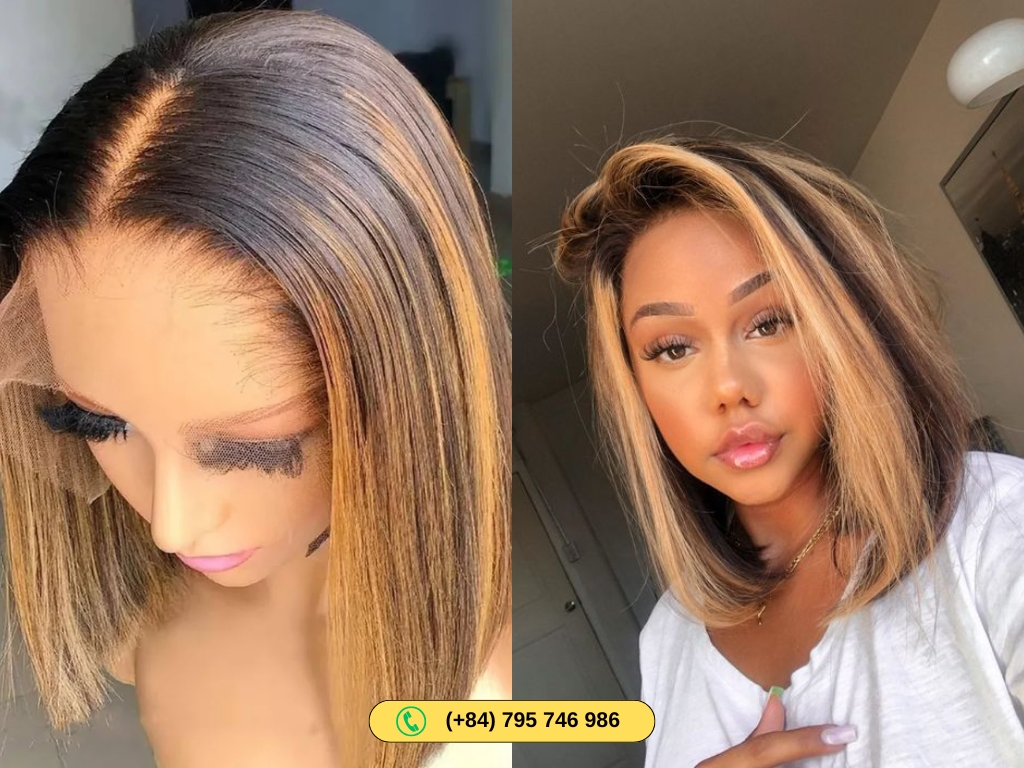 5×5 lace closure human hair bob wigs blonde color