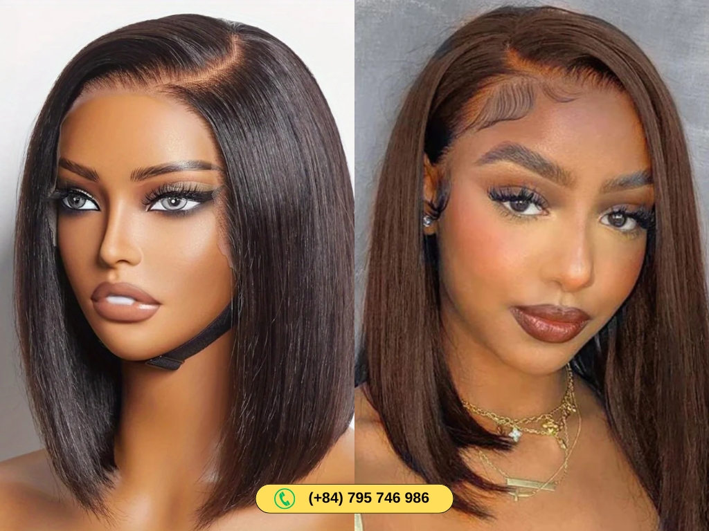100% 5x5 HD Lace Closure Human Hair Bob Wigs Chocolate Brown Color