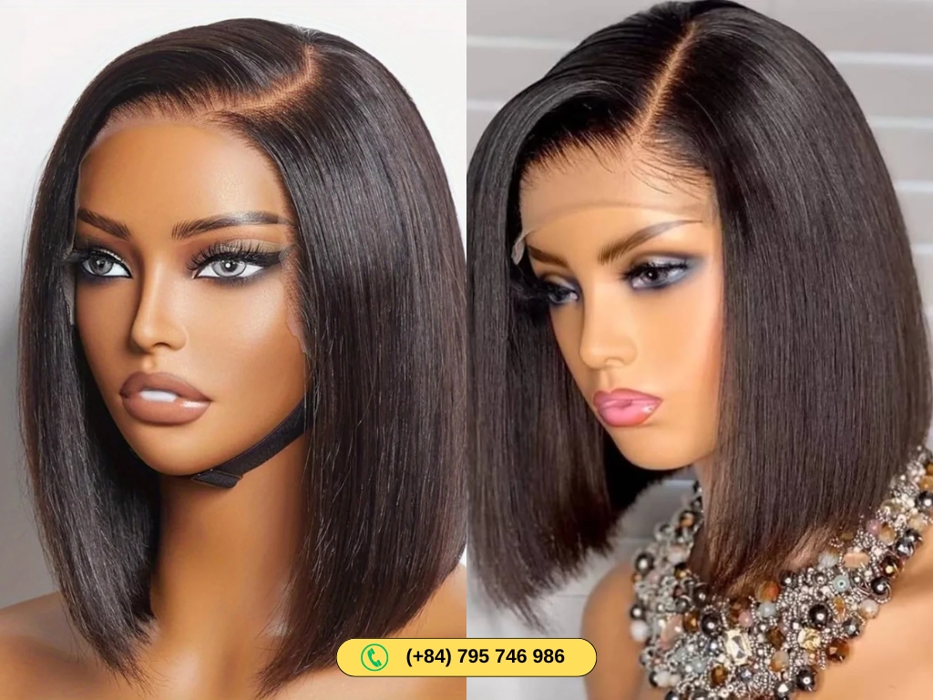 Human hair closure bob wigs in chocolate brown