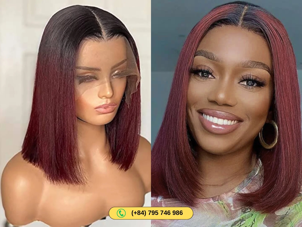 100% Human Hair Bob Wigs Ombre Red Color 4 Lace front Human Hair Bob wigs ombre red
