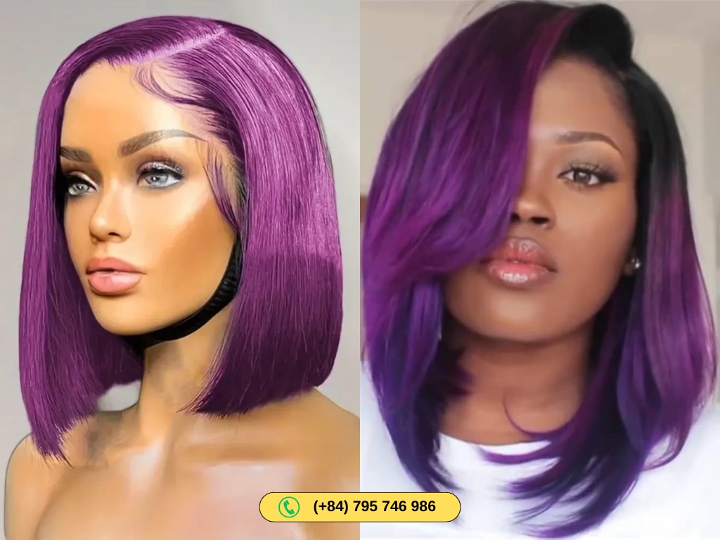 Human Hair bob wigs ombre purple