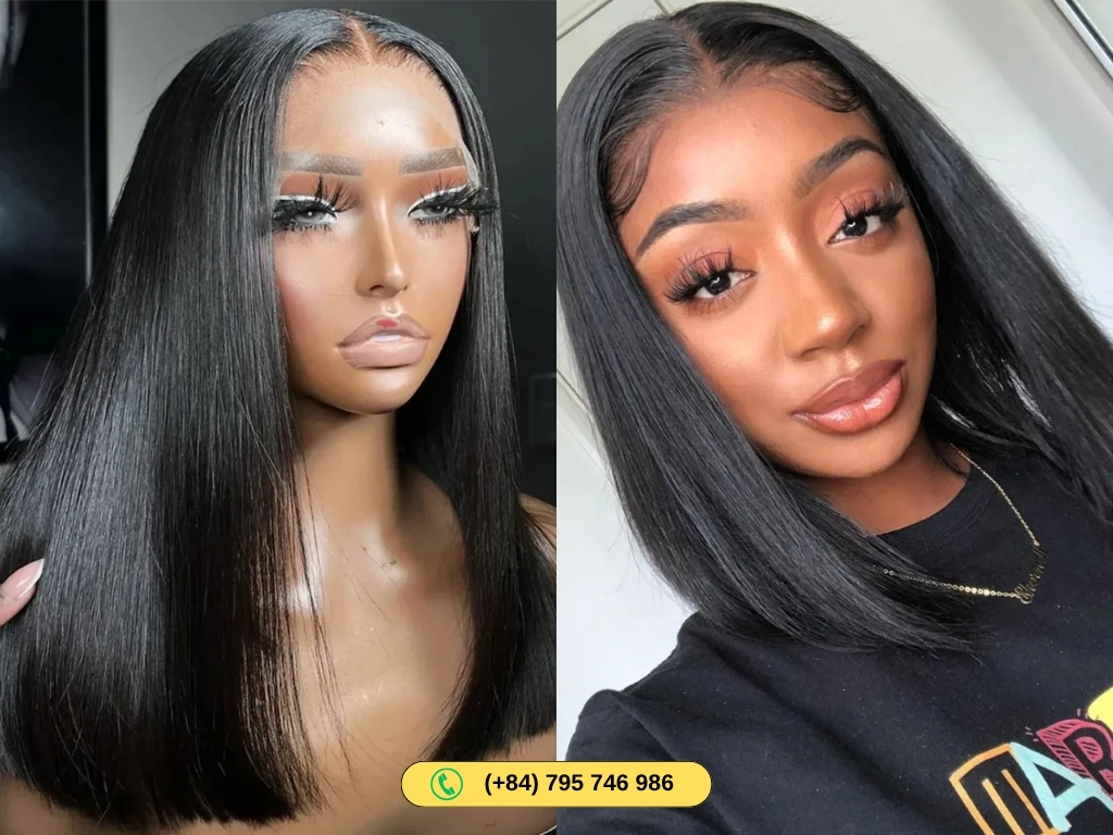 Natural 100% Human Hair Middle Part Bob Wig Lace Front Human Hair