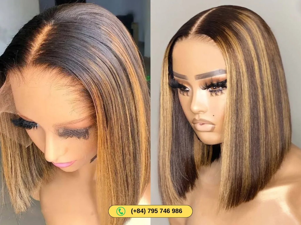 Stylish5×5 lace closure human hair bob wigs blonde color by Govihair