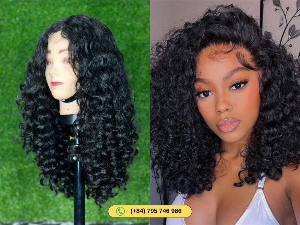 Women short curly bob wigs natural color 100% human hair