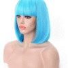 Human Hair Bob Wigs With Bangs Blue Color 7 Women's Shoulder Length Bluew Bob Wig with Bangs