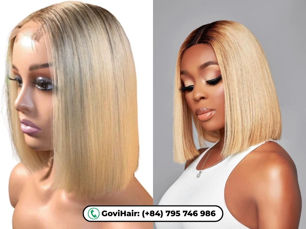 A Bone Straight Human Hair Bob Wig Blonde Color is crafted from 100% real human hair
