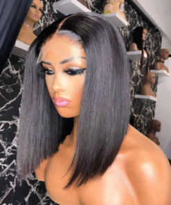 Short Closure Bob Wig 200% Density Straight Human Hair Wig Silky Blunt Cut