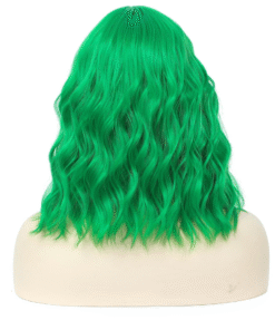 Women's Curly Wavy Green Bob Wig with Bangs 100% Human Hair
