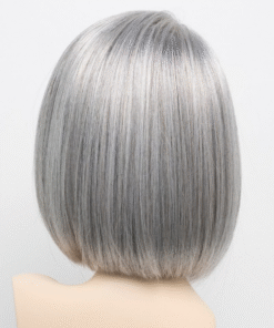 Human Hair Grey Bob Wigs with Flat Bangs