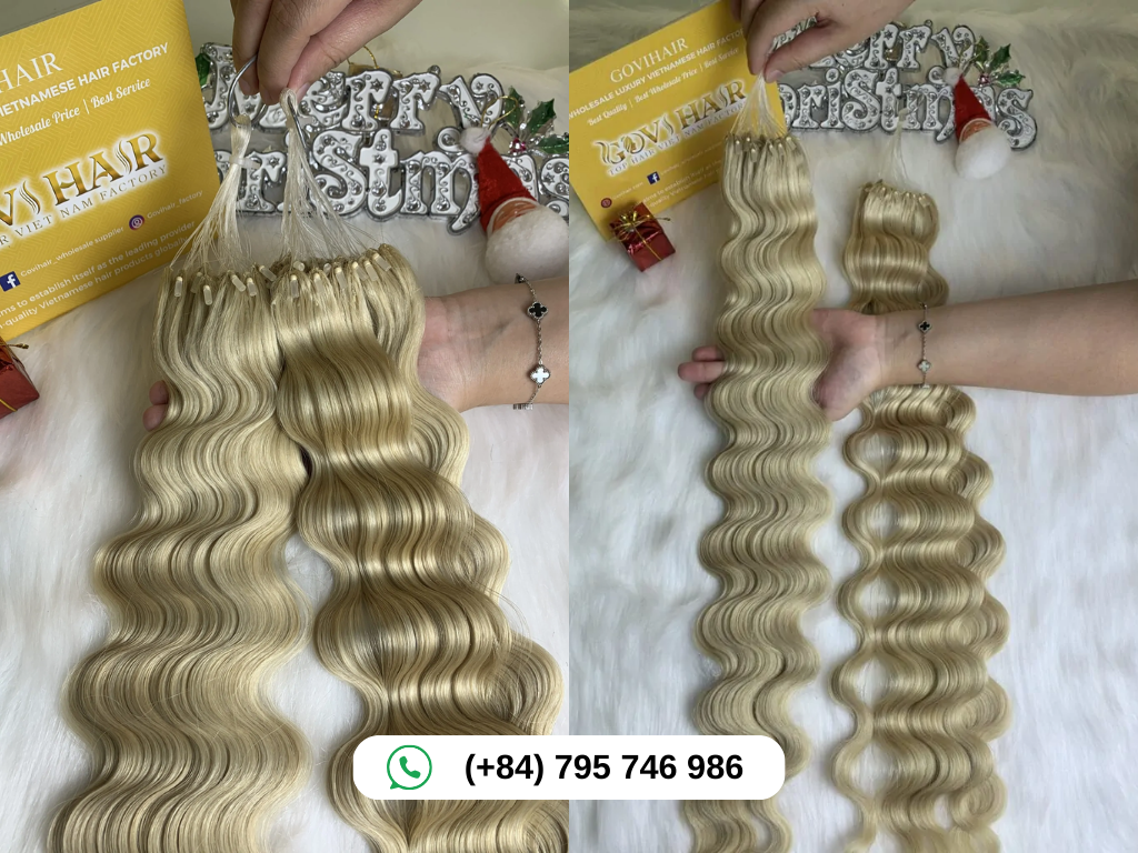 H6 Feather Hair Extensions Super Double Drawn Wavy Blonde Color 