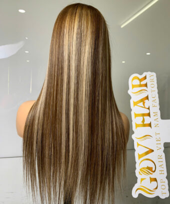 Alternative view of Straight Human Hair Closure Wig 5x5 HD Lace 24 Inch 180% Density Highlight Color