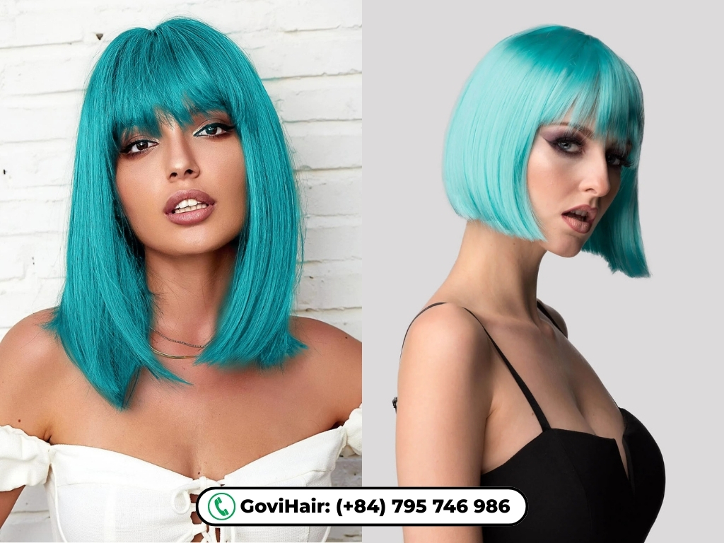 GoviHair human hair bob wigs with bangs blue color offer multiple advantages