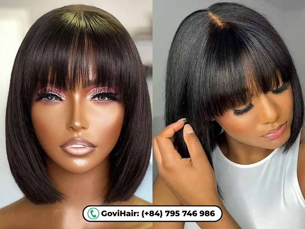 GoviHair human hair bob wigs with bangs natural color are carefully crafted with attention