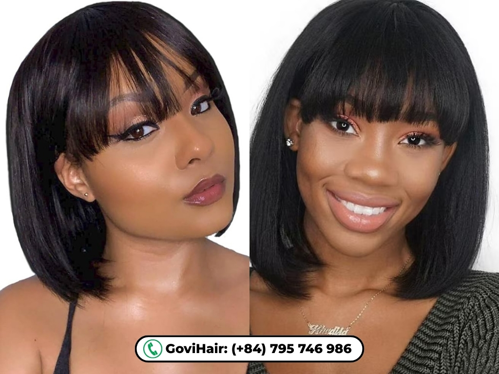 Human hair bob wigs with bangs natural color are suitable for a variety of women