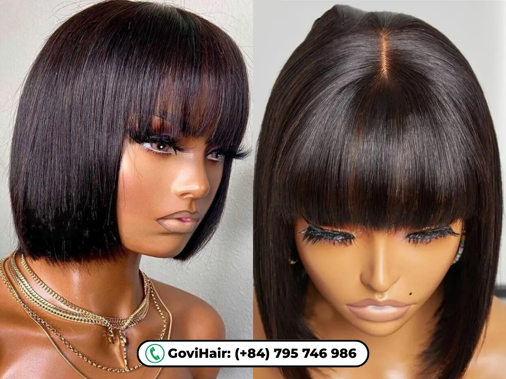 GoviHair offers a premium collection of human hair bob wigs with bangs natural color