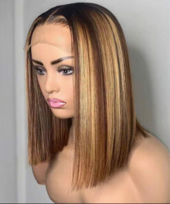 14 Inch Lace Frontal Human Hair Bob Wigs Highlights
