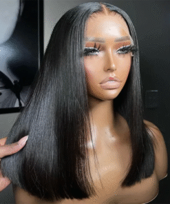 Lace Closure Human Hair Bob Wigs Middle Part