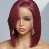 Women's Stylish Red Bob Wig with Bangs 100% Human Hair