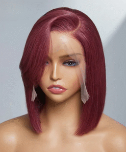 Women's Stylish Red Bob Wig with Bangs 100% Human Hair
