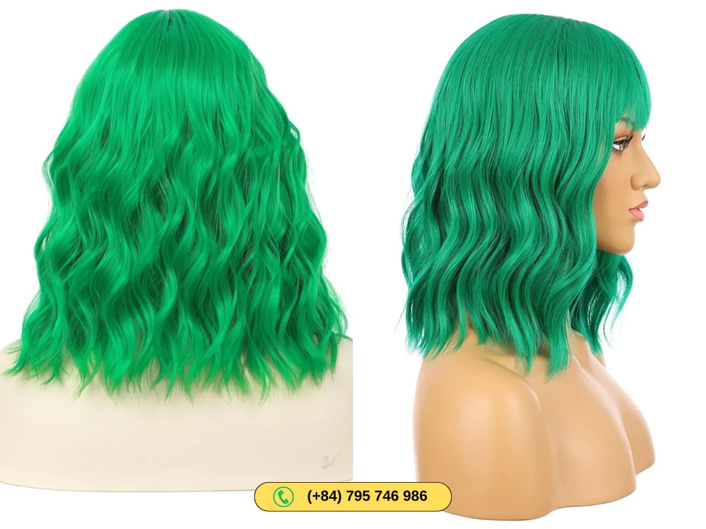 Wavy Human Hair Bob Wigs Green Color from Govihair
