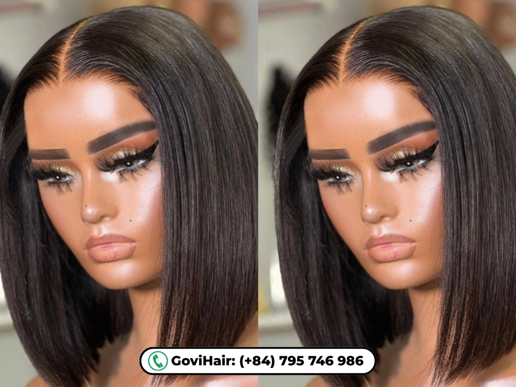 14 Inch 100% Black Blunt Cut Human Hair Bob Wigs 4x4