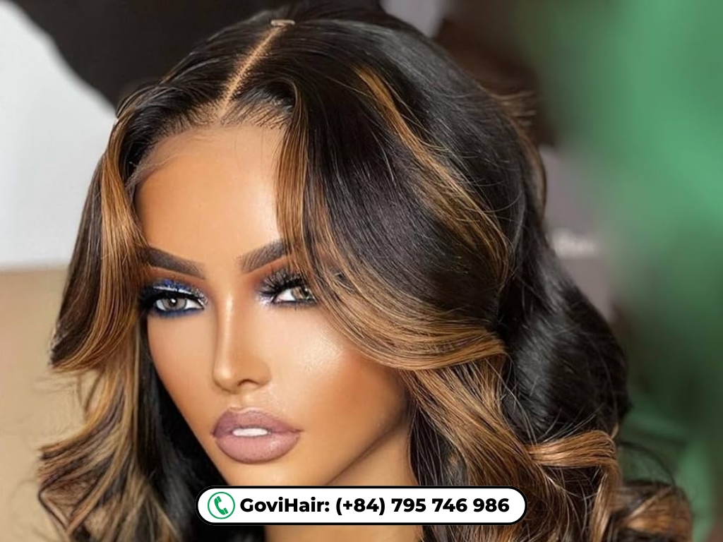 14 Inches Human Hair Bob Wigs Highlight Dark Brown 7 Brighten your look with Human Hair Bob Wigs in Highlighted Blonde